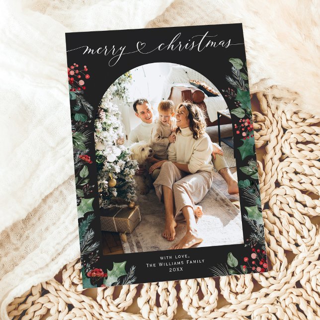 Cartão de Natal de Arch Fotográfico Preto Mínimo 1 (Criador carregado)