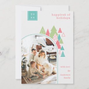 Cartão de Natal de Arch Moderno e Árvore Colorid