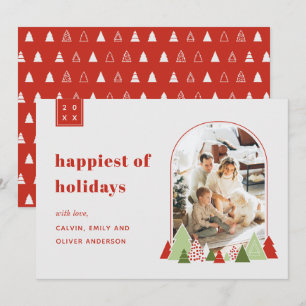 Cartão de Natal de Arch Moderno e Árvore Colorid