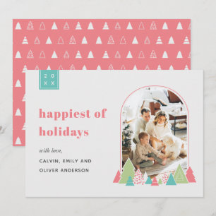 Cartão de Natal de Arch Moderno e Árvore Colorida