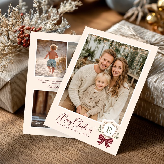 Cartão de Natal de Arco de repouso monograma (Front and Back)