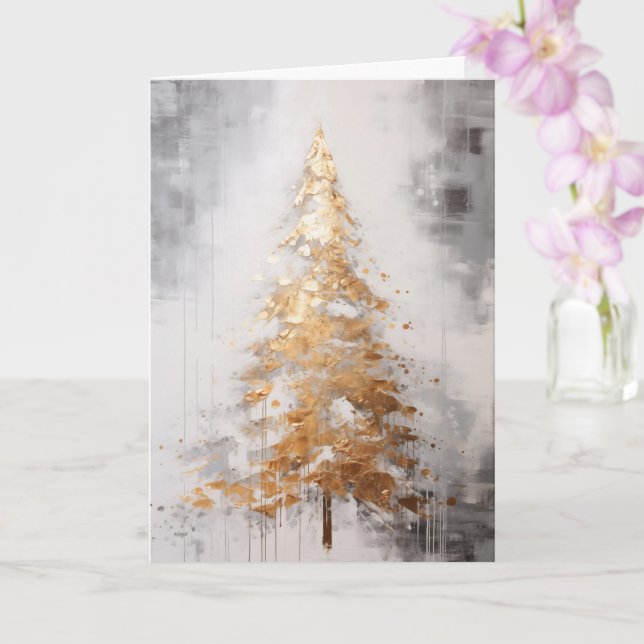 Cartão de Natal de Árvore de Ouro Abstrata (Orquídea)