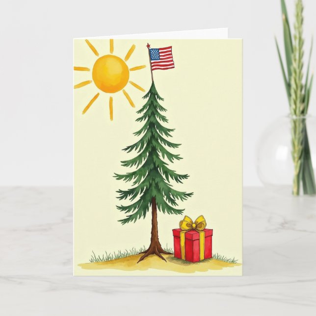 Cartão de Natal de Árvore em Aquarela (Frente)