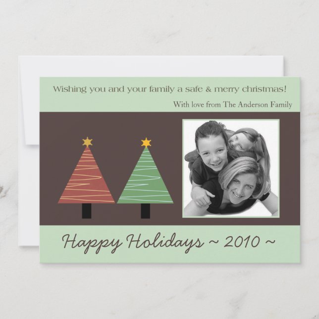 Cartão de Natal de Árvore Verde Vermelho 5x7 (Frente)