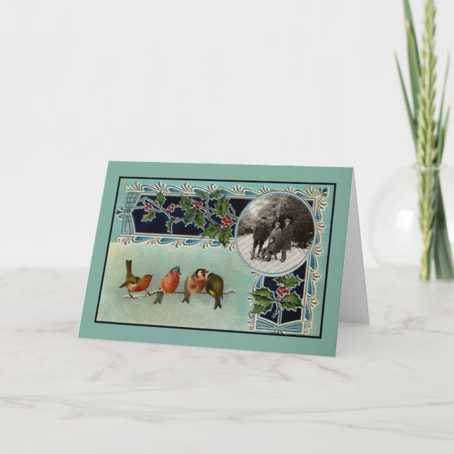 Cartão de Natal de Aves Vintage (Frente)