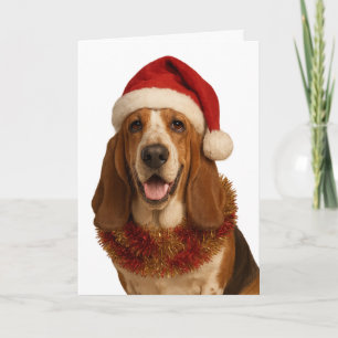 Cartão de Natal de Basset Hound com chapéu de Papa