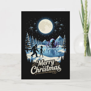 Cartão de Natal de Bigfoot Alien Cryptid UFO