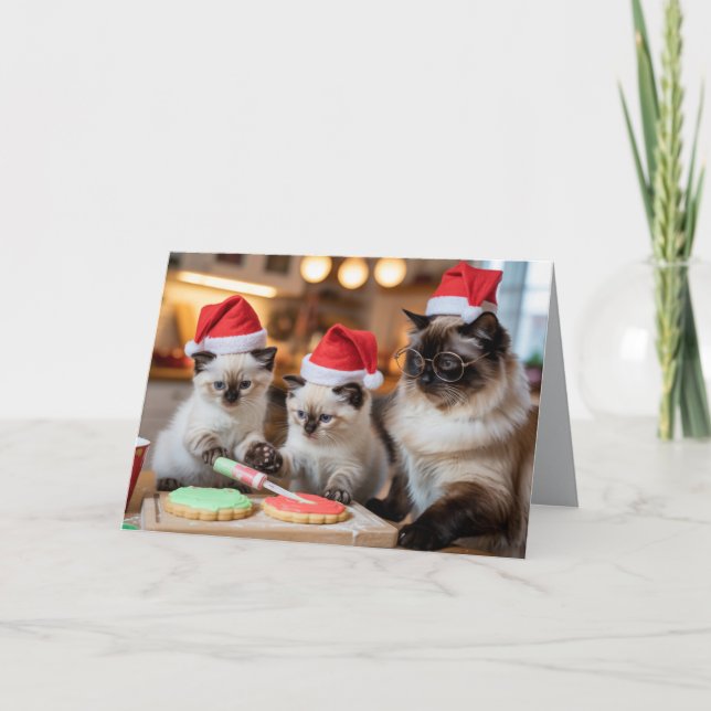 Cartão de Natal de Biscoito com Gato Siames Cute (Frente)