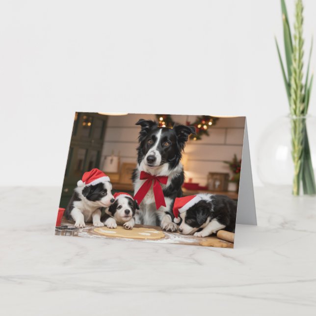 Cartão de Natal de Biscoito de Cachorro Border Col (Frente)