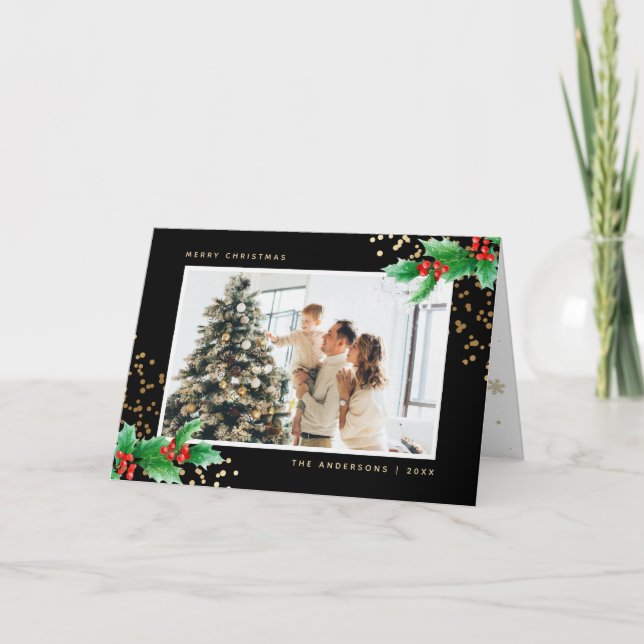 Cartão de Natal de Black Holly Berries (Frente)