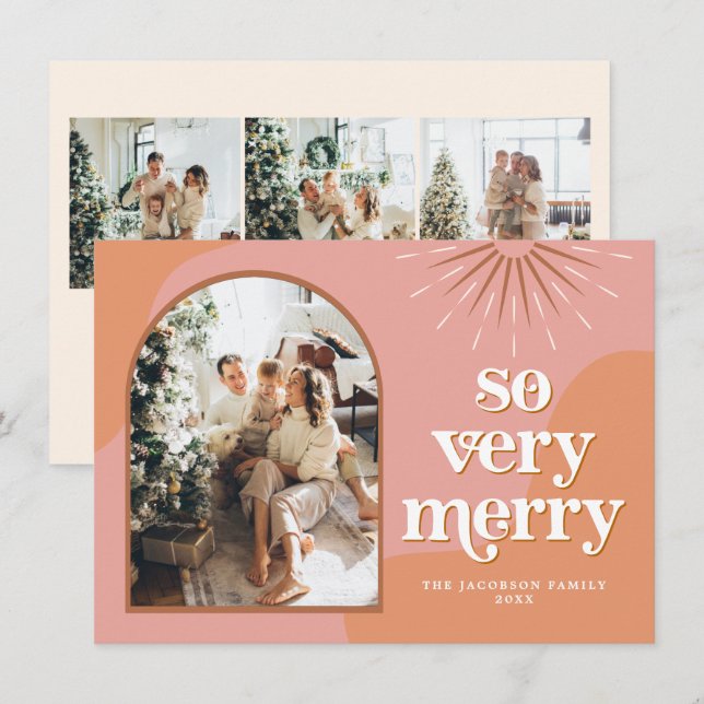 Cartão de Natal de Boho de Fotografia com Arco Ret (Frente/Verso)