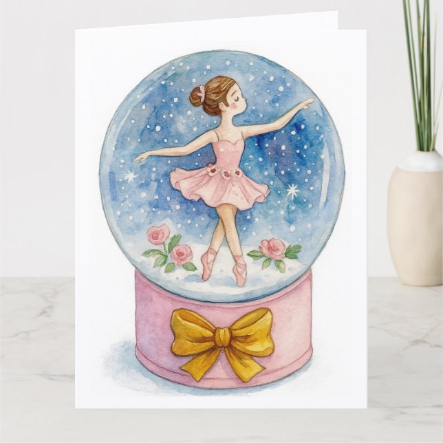 Cartão de Natal de Bola de Neve com Bailarina (Frente)