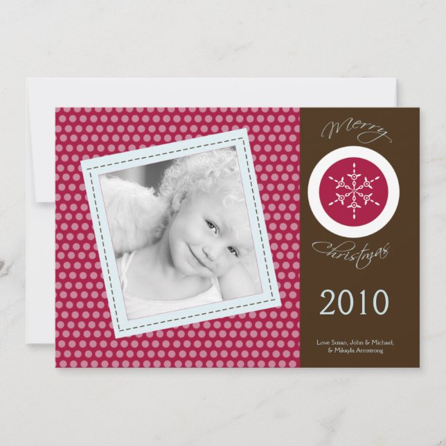 Cartão de Natal de Bolinhas Vermelho Castanho 5x7 (Frente)