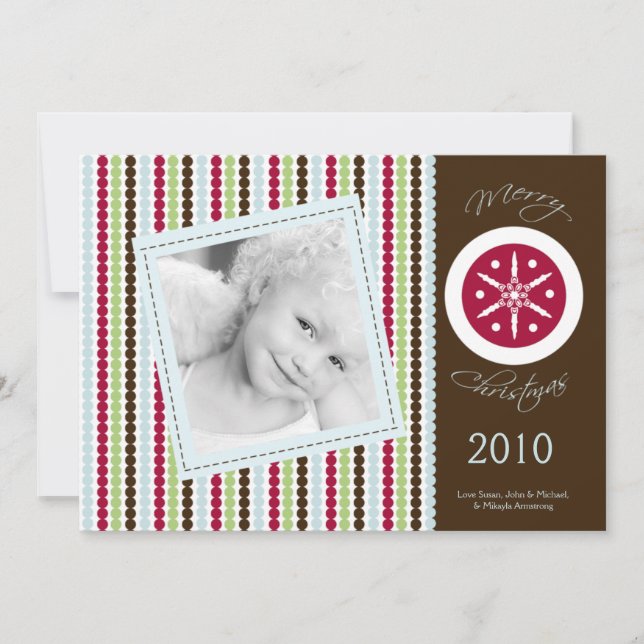 Cartão de Natal de Bolinhas Vermelho Castanho 5x7 (Frente)