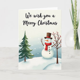 Cartão de Natal de Boneco de Neve na Árvore
