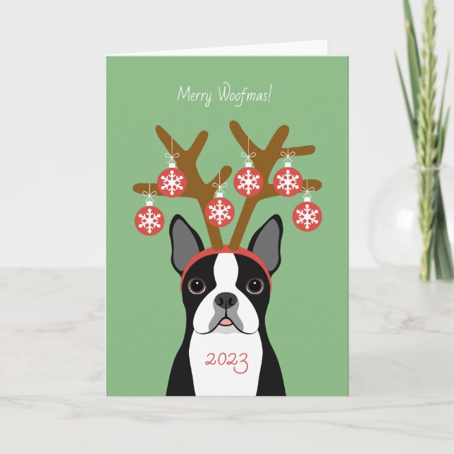 Cartão de Natal de Boston Terrier (Frente)