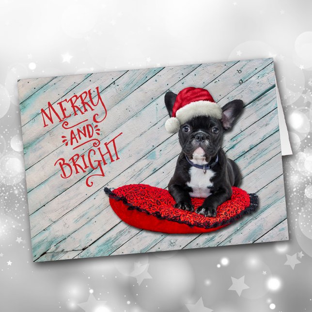 Cartão de Natal de Boston Terrier Santa Hat (Criador carregado)