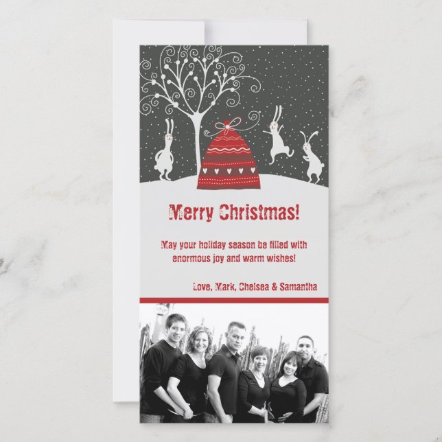 Cartão de Natal de Bunny Bunny Coelho de Neve 4x8 (Frente)