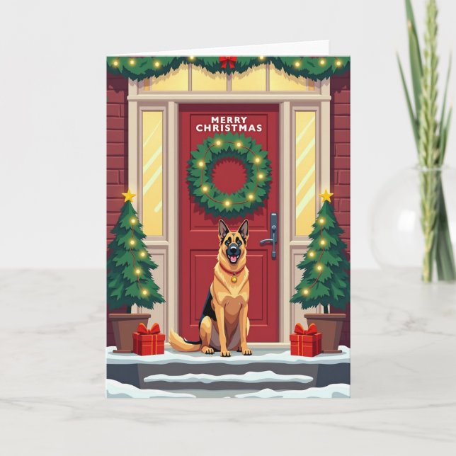 Cartão de Natal de Cachorro Alegre para Porta (Frente)
