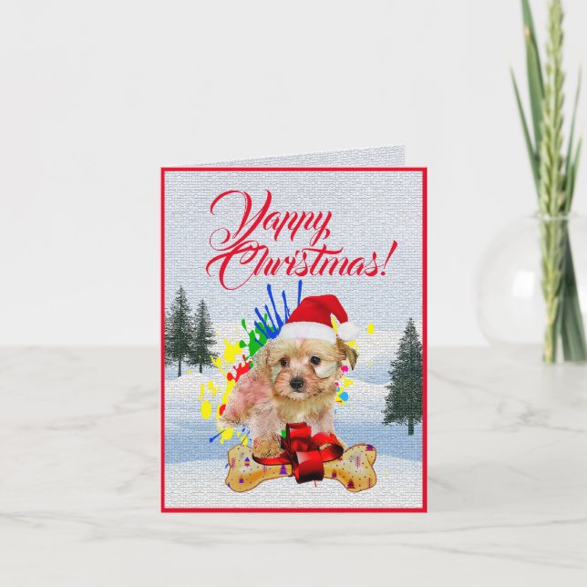 Cartão de Natal de Cachorro Bonito Personalizável (Frente)