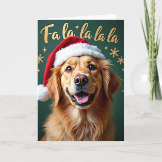 Cartão de Natal de Cachorro Dourado com Chapéu de
