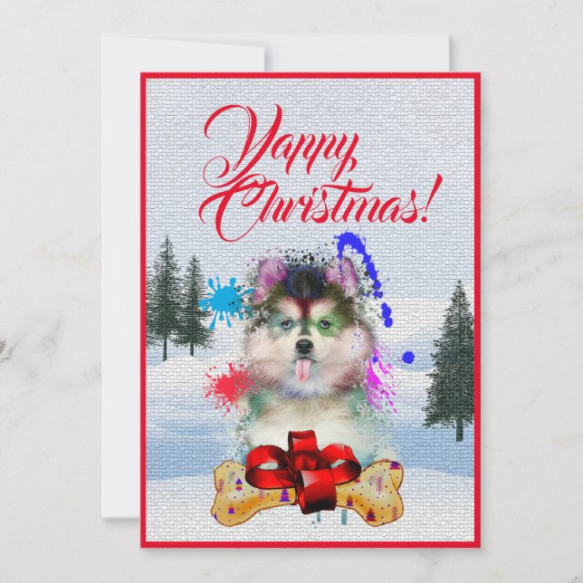 Cartão de Natal de Cachorro Pomsky Engraçado Perso (Frente)