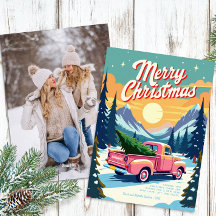 Cartão de Natal de Caminhão Rosa Vintage