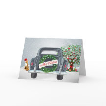 Cartão de Natal de carro vintage e Raposa