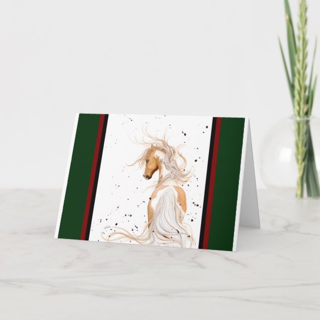 Cartão de Natal de Cavalo Palomino em Bihrle (Frente)