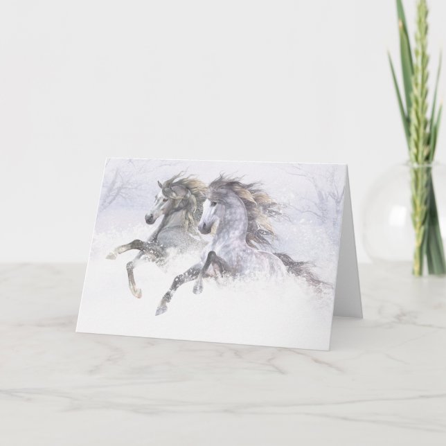 Cartão de Natal de Cavalos de Neve II (Frente)