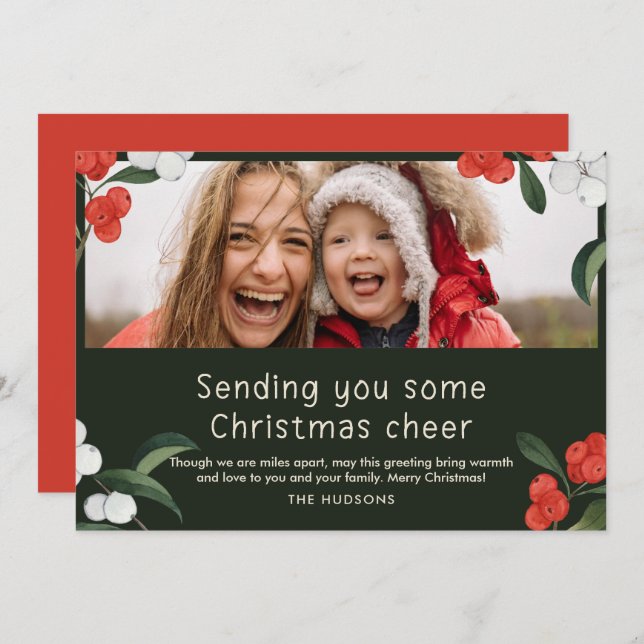 Cartão de Natal de Cerejas Cheerful (Frente/Verso)