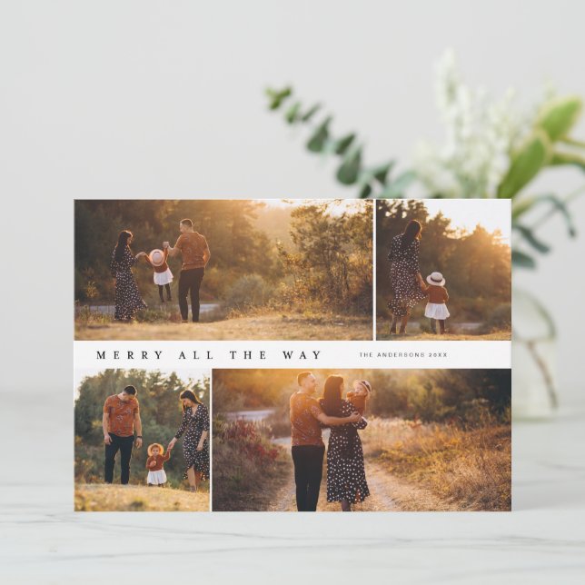 Cartão de Natal de Colagem de 4 Fotografias até à  (Em pé/Frente)