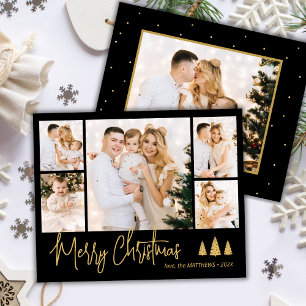Cartão de Natal de Colagem de Fotografias Dourado 