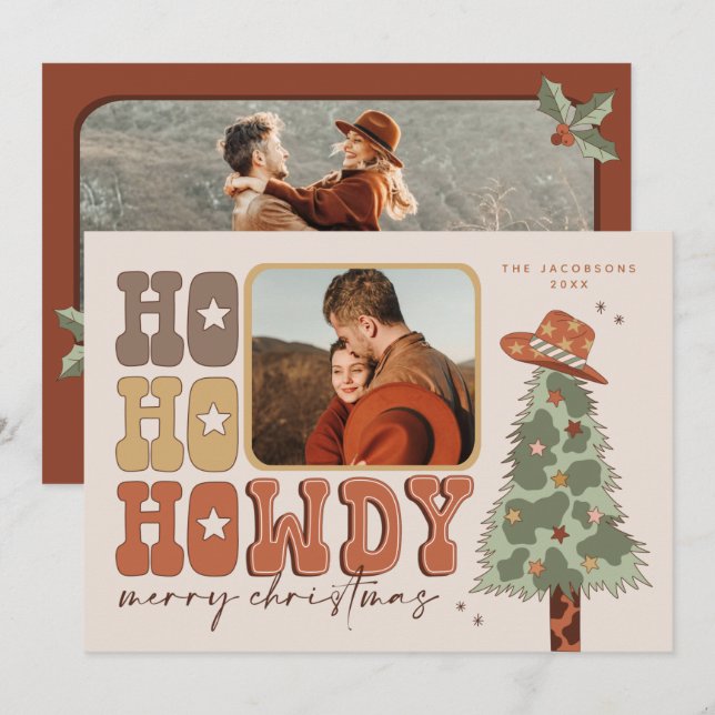 Cartão de Natal de Cowboy Ocidental para Retro-Boê (Frente/Verso)