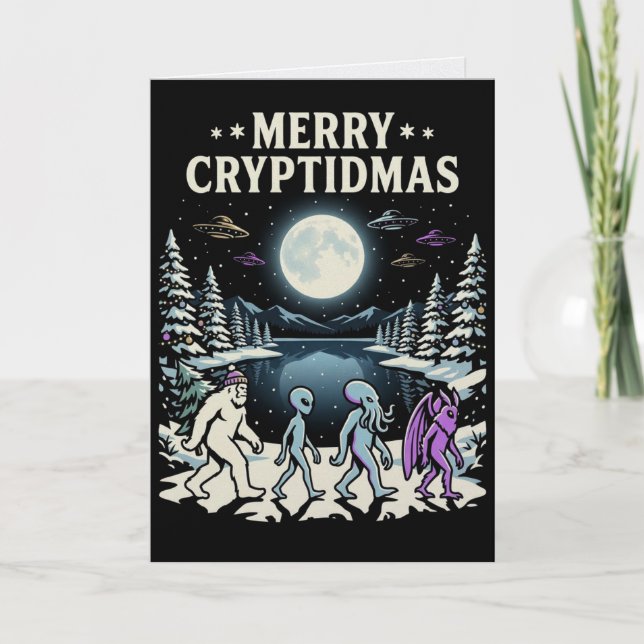 Cartão de Natal de Criptozoário Pé-grande Mothman  (Frente)