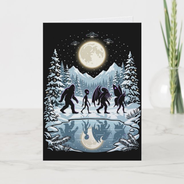Cartão de Natal de Criptozoologia Pé-grande Cthulh (Frente)