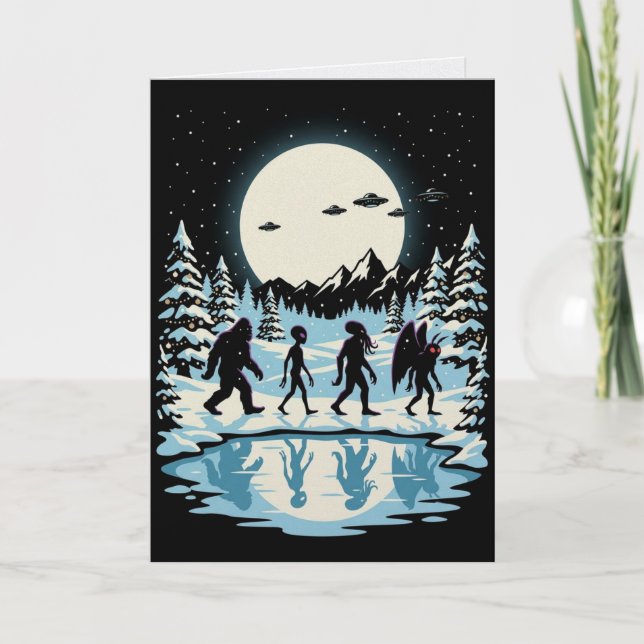 Cartão de Natal de Criptozoologia Pé-grande Cthulh (Frente)