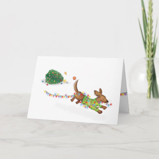 Cartão de Natal de dachshund fofo com luzes de fad