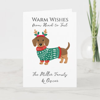 Cartão de Natal de Dachshund Fofo - Desejos Quente