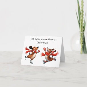 Cartão de Natal de Dachshunds Patinando no Gelo