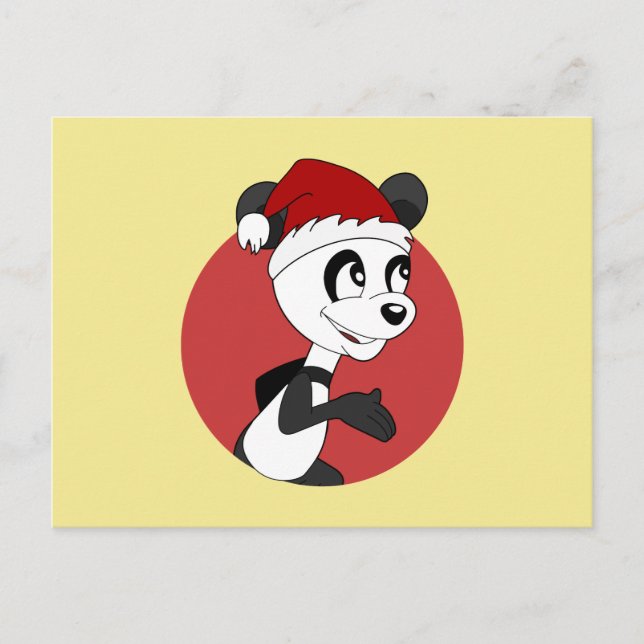 Cartão de Natal de desenho animado com panda fofo (Frente)