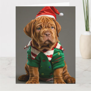 Cartão de Natal de Dogue de Bordeaux Elf Puppy