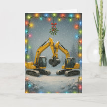 Cartão de Natal de escavadeiras beijando