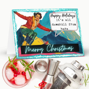 Cartão de Natal de Esqui Engraçado Retro Esqui Mel