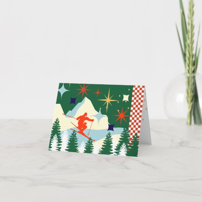 Cartão de Natal De Esqui Retroativo (Frente)
