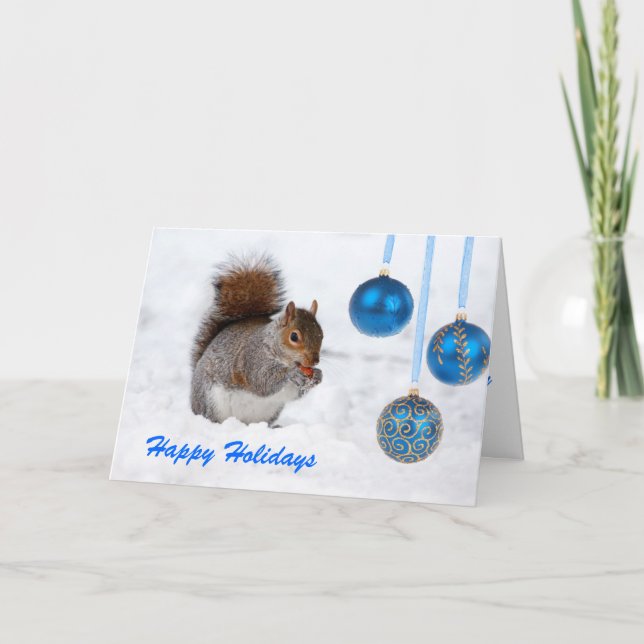 Cartão de Natal de Esquilo Feliz Férias (Frente)