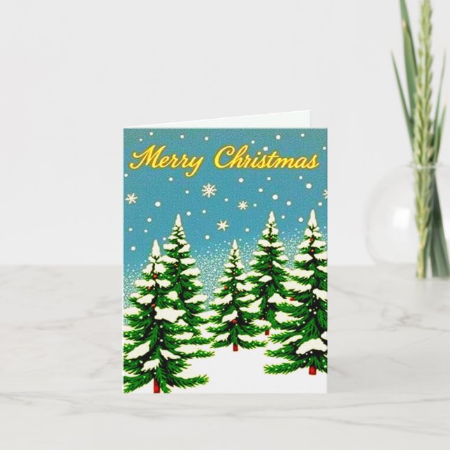 Cartão de Natal de Estilo Retroativo com Árvores (Frente)