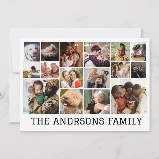 cartão de natal de família de colagem de 16 fotos  (Frente)