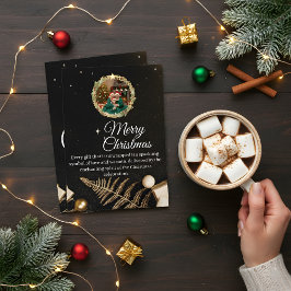 Cartão de Natal de Família Preto e Dourado Elegant