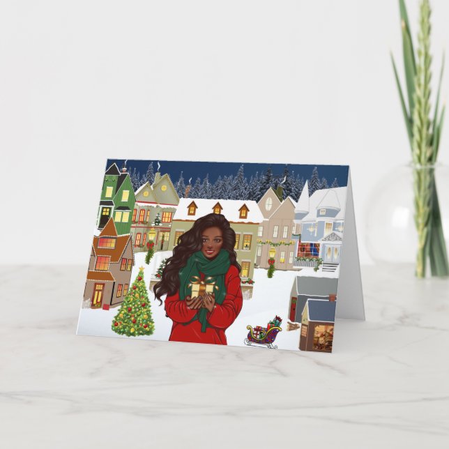 Cartão de Natal de Feliz Americano Africano (Frente)